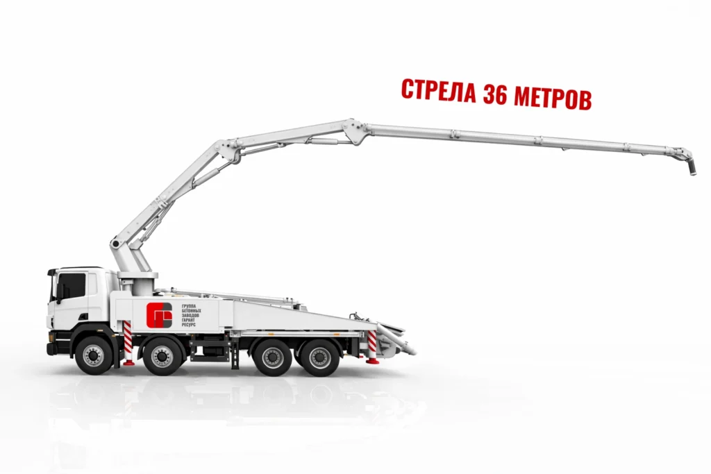 Автобетононасос со стрелой 36 м для подачи бетона на монолитные работы в Дергаево